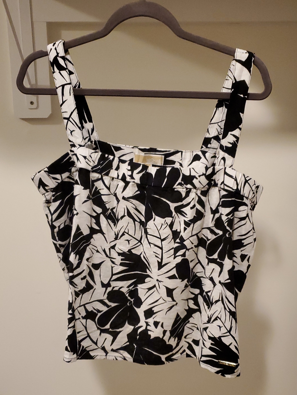 New Michal Kors Floral Linen Square-Neck Tank Top Sz Large ... Lightweight Flowy